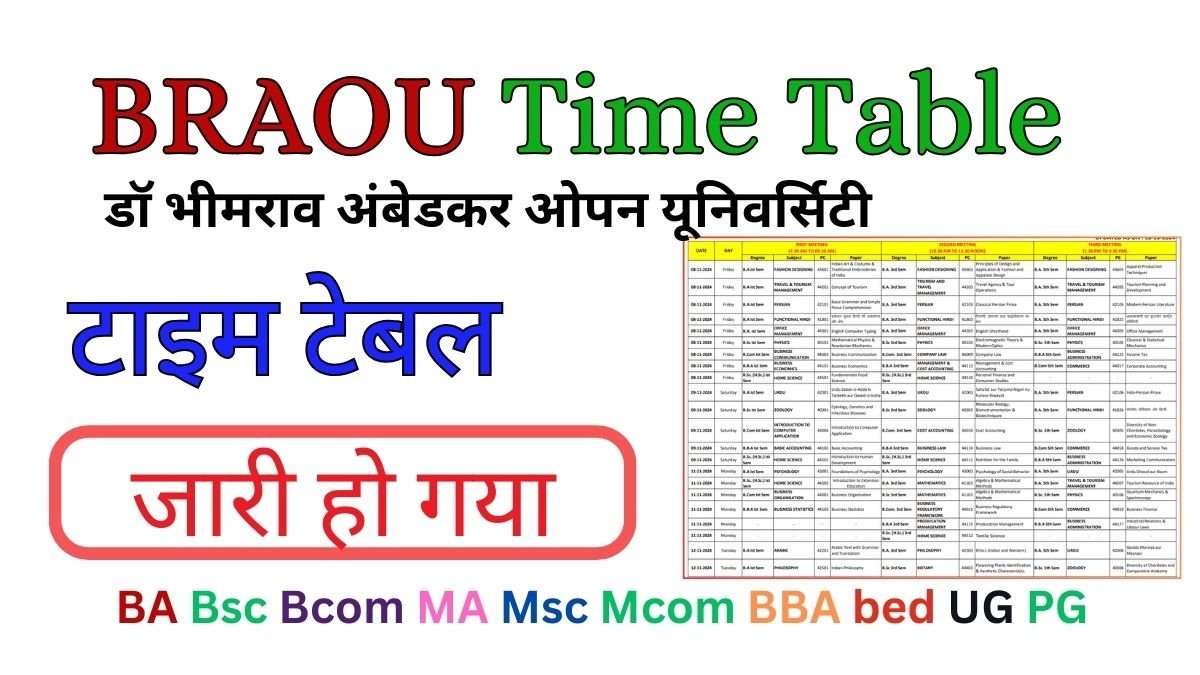BRAOU Time Table 2025: (braou.ac.in) BA, BSc, BCom Download Ambedkar Open University Exam Date Sheet