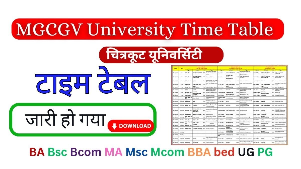 MGCGV University Time Table 2025: {Download Link} BA BSc BCom MA UG, PG Exam Date Sheet