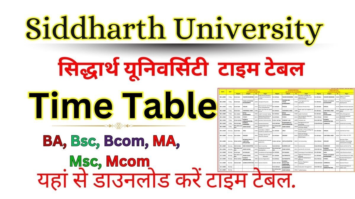 Siddharth University Time Table 2025: {suksn.edu.in} Siddharth University Time Table BA BSC BCOM Exam Date Sheet