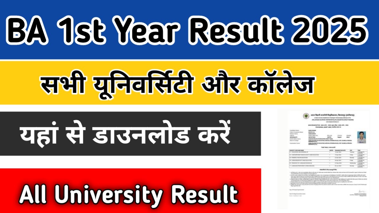 BA 1st year Result 2025: (बीए प्रथम वर्ष रिजल्ट 2025) जारी, जल्दी यहां से डाउनलोड करें रोल नंबर से- Skhelpinfo.in