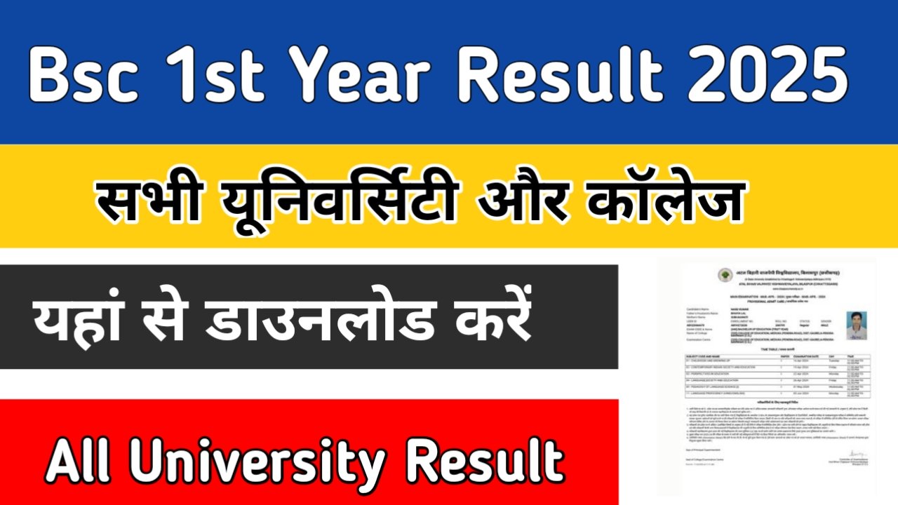 Bsc 1st year Result 2025: (घोषित यहां चेक करें) बीएससी रिजल्ट 2025 रोल नंबर से डाउनलोड करें Main