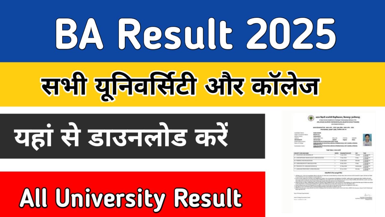 BA Result 2025: (घोषित) बीए प्रथम द्वितीय तृतीय वर्ष रिजल्ट 2025 जारी, यहां देखें: Skhelpinfo.in